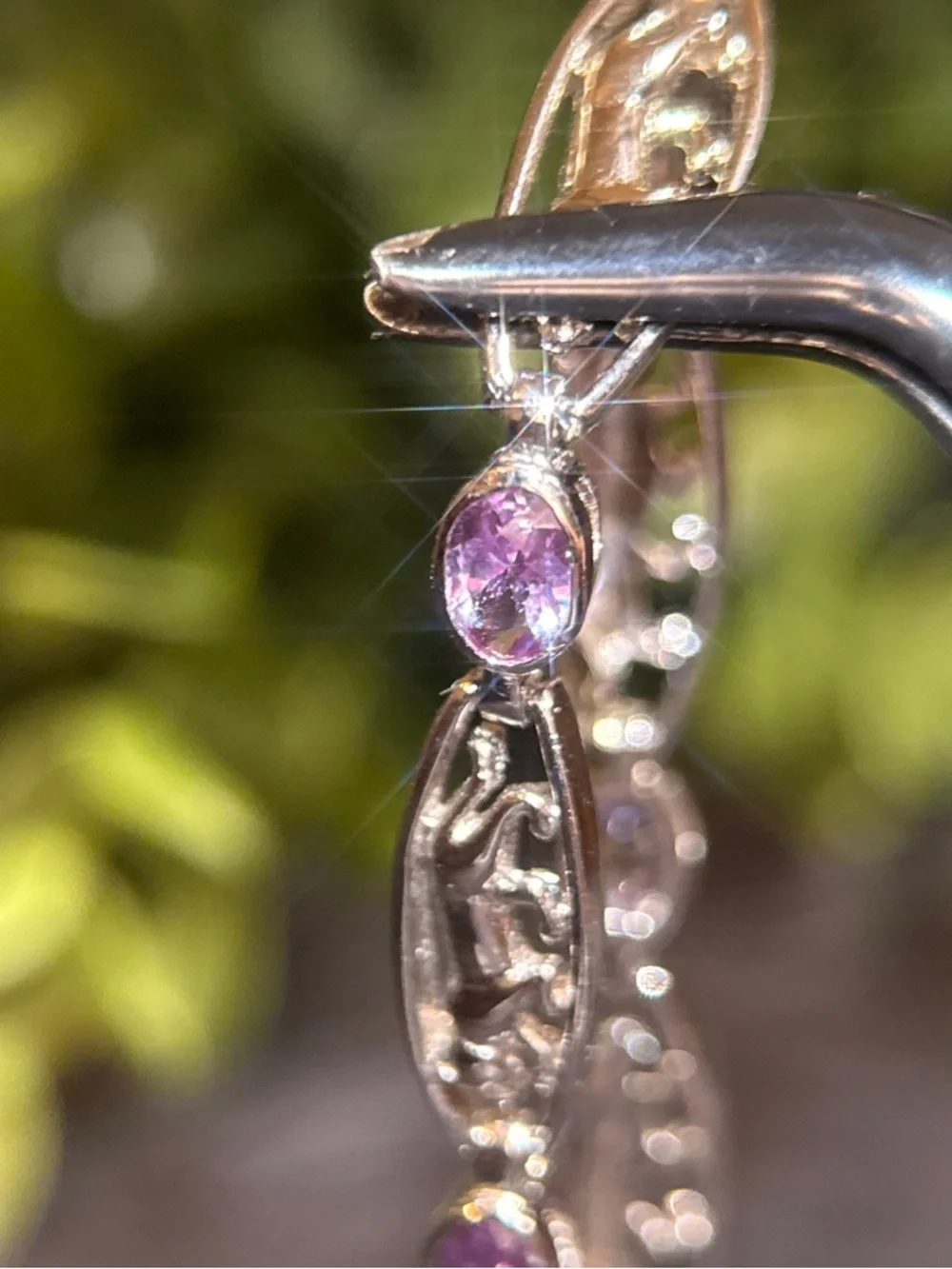 Sterling Silver 925 Panther Link‎ Bracelet with Amethyst Accents